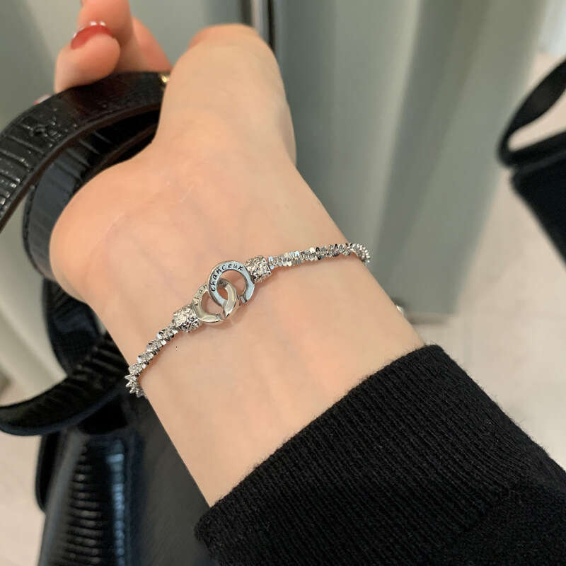 Korean Style Niche Geometric Double Ring Bracelet for Women, Starry Sky Lock Bracelet, Light Fashion, Exquisite Versatile High-end Feel