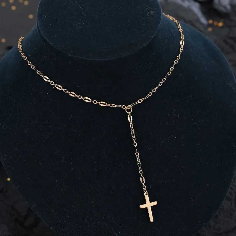 Vintage Long Tassel Cross Pendant Necklace for Women Elegant Simple Gold Color Chain Choker Exquisite Accessories Jewelry W250718