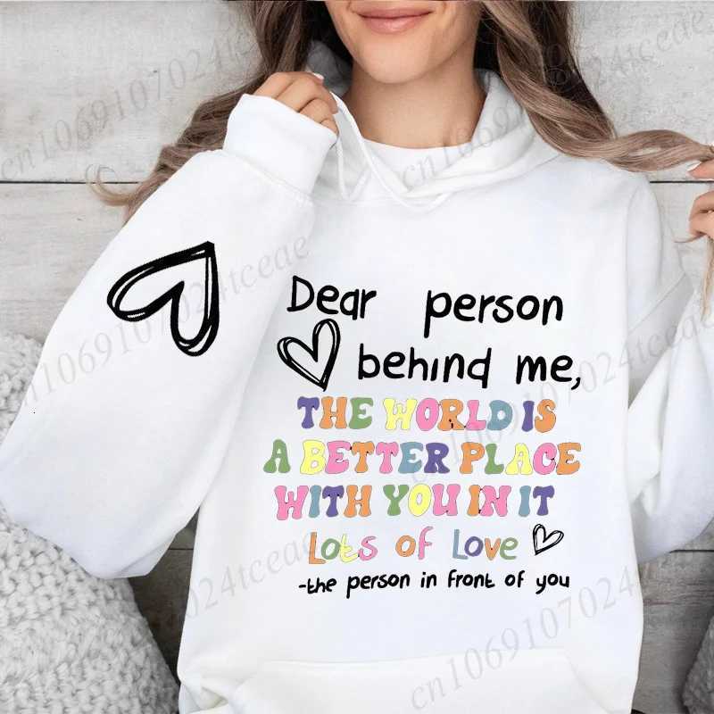 Dear Person Behind Me Hoodie Sweatshirts Women Colored Letters Warm Fleece Woman Hoody Autumn Winter Hoodies Y2K Casual Tops Z250719