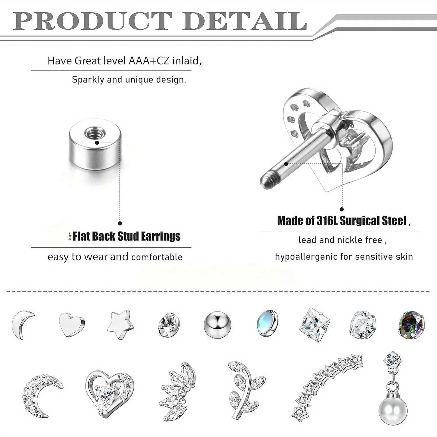 Drperfect Stainless Steel Cartilage Stud Earrings for Women Opal Star Pearl Earring Studs Flower Studs Ear Piercing Jewelry XJ250718