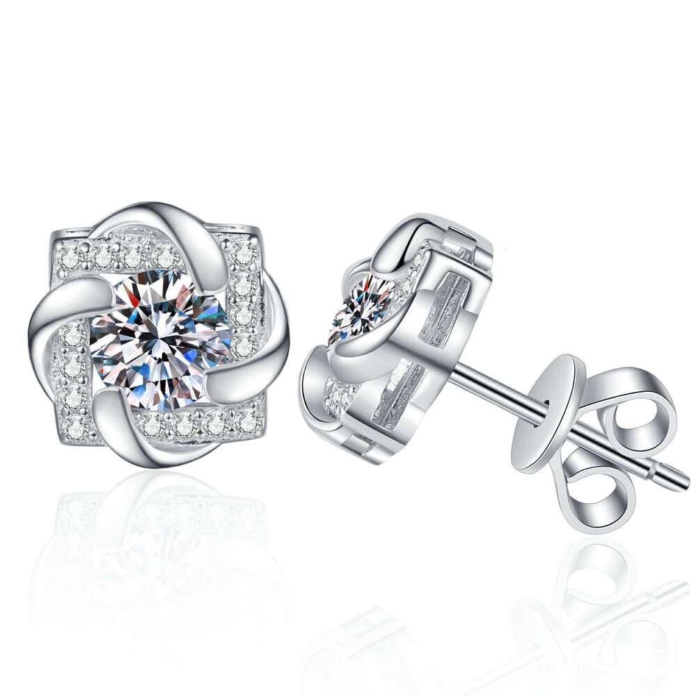 S Pure Sier Rotating Windmill Lucky Clover 1 Carat Moissanite Stud Earrings for Women 135