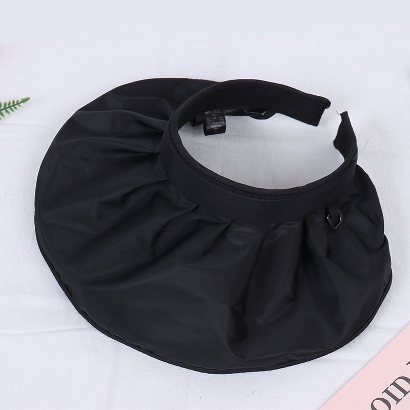 Black rubber shell hat, women's headband hat, solid color, versatile, large eave sun protection, empty top hat, foldable sun protection hat, brea