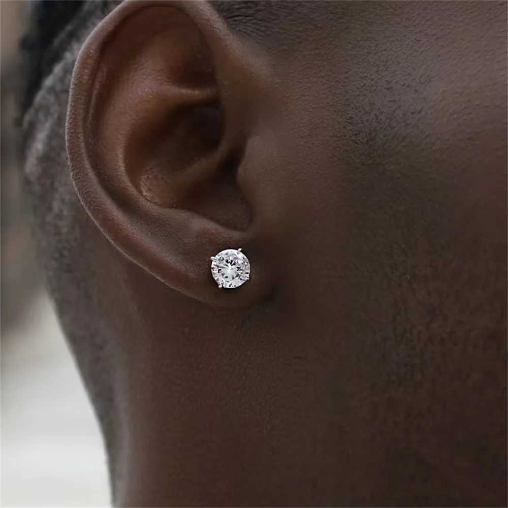 Mens Zircon Silver Color Stud Earrings Hip Hop Rhinestone Earrings for Women Mens Street Jewelry Elegant Fashion Accessories XJ250718