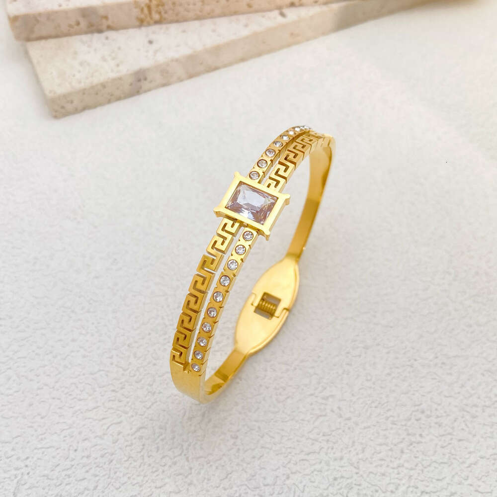 Stainless Steel Emerald Bracelet Light Simple Zircon Great Wall Pattern Hand Women's Fashion Jewelry Accessories