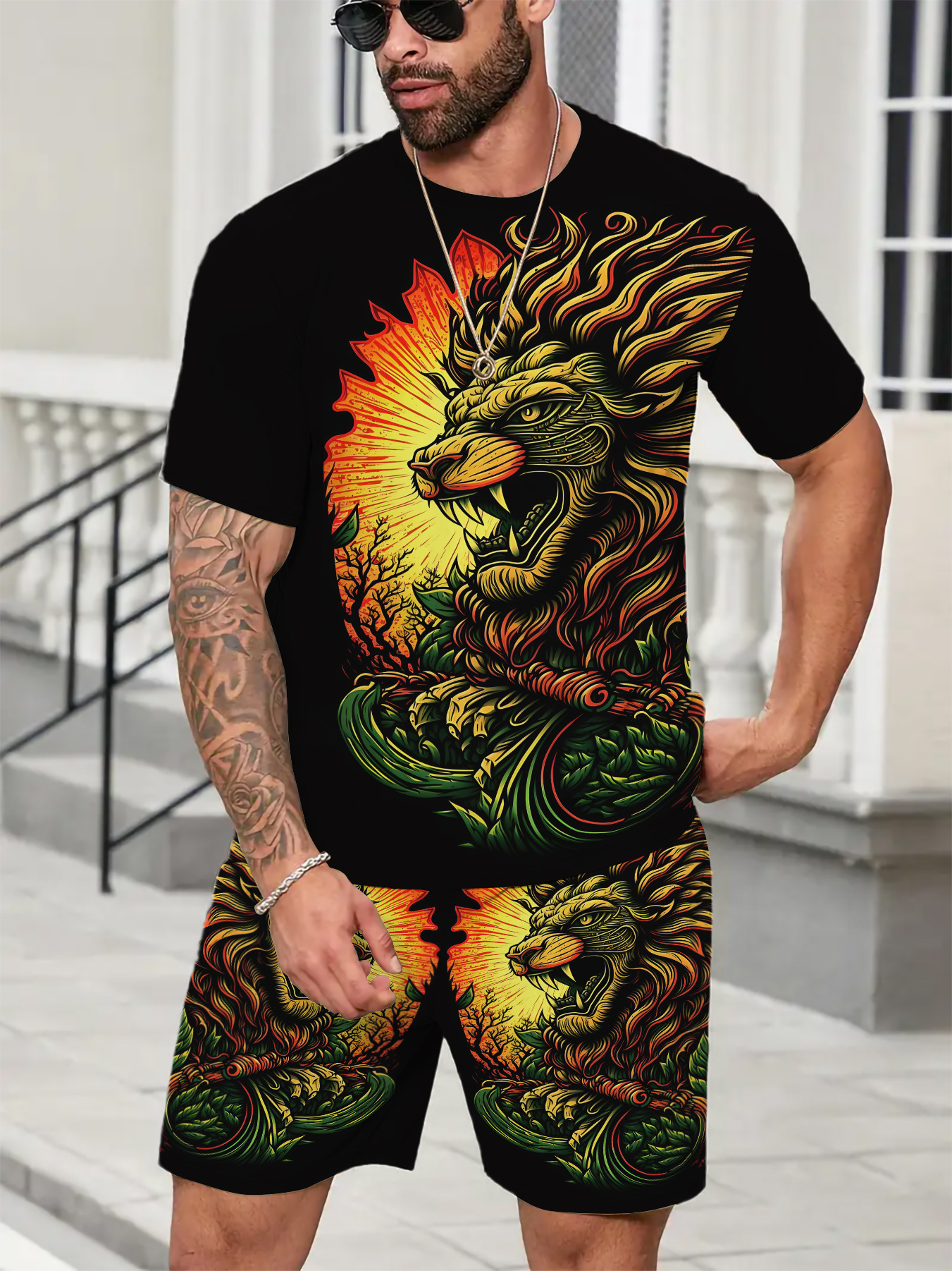 Designer tracksuit man set men sportswear fitness print loose short sleeve shorts 2 in 1 outdoor casual daily wear tracksuits vintage