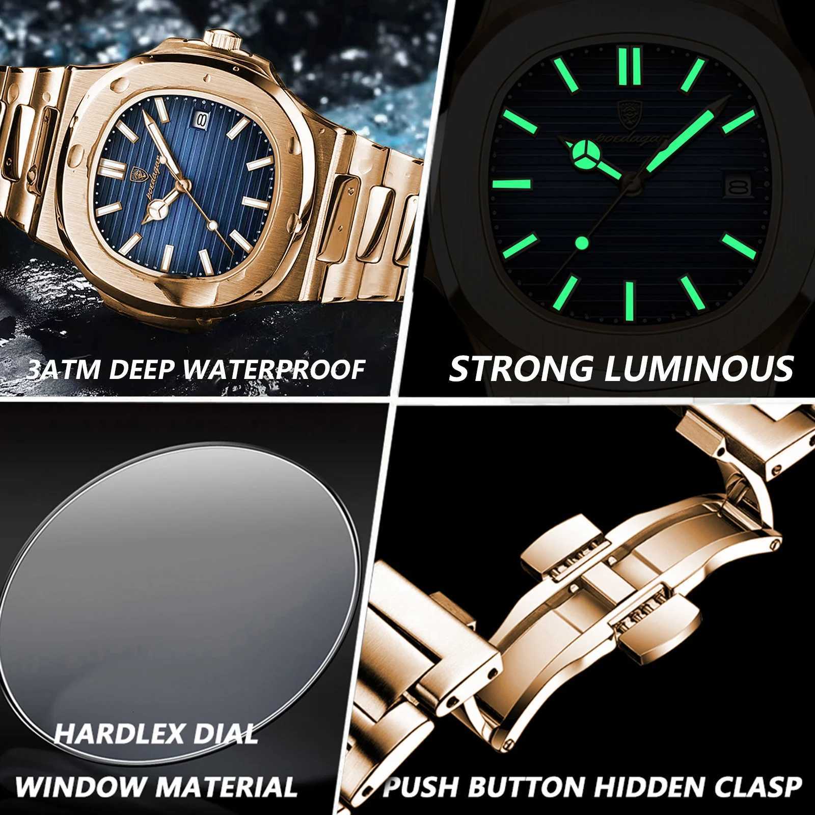 POEDAGAR Fashion Business Mens Watch Waterproof Luminous Date Stainless Steel Mens Quartz Watch Luxury Square Mens Watches Reloj W250718