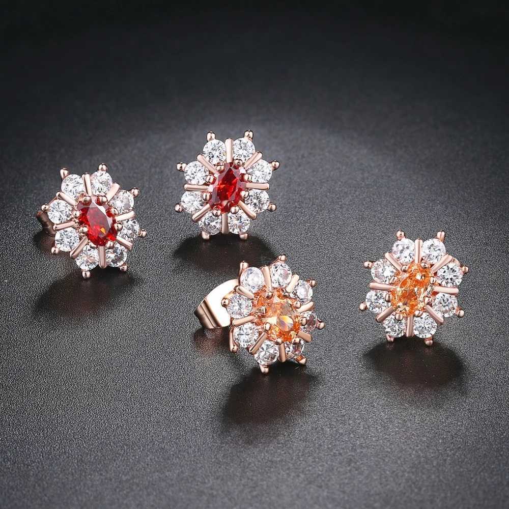 Engagement Wedding Flower Crystal Stud Earrings for Women Fashion Zircon Rose Gold Color Ear Jewelry for Bridal Female Gift E062XJ250718
