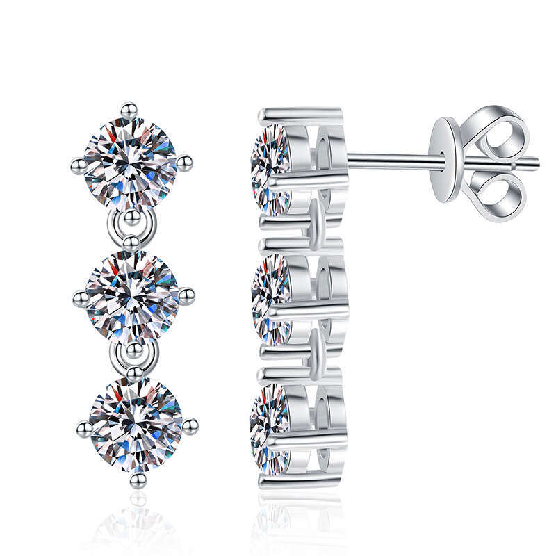 French Style Sterling Sier Tassel High-end Feel 3 Carat Moissanite Earrings for Women c62