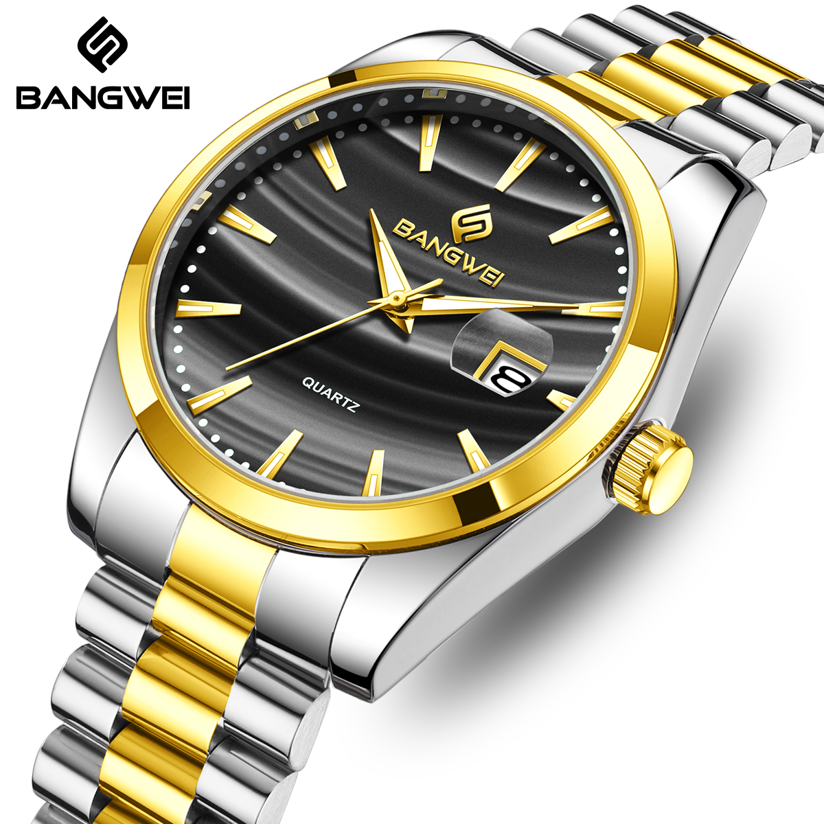LIEG Men's Watch, Stainless Steel Analog Quartz Watch, Men's Date Waterproof Luxury Casual Easy-to-Read Digital Dial Men's Watch