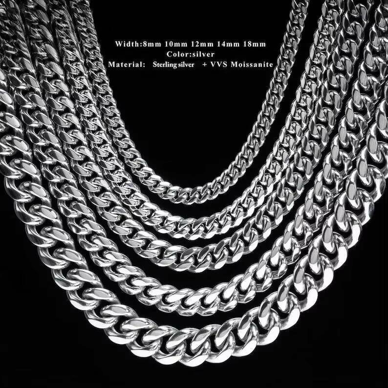 Master Rocks Hip Hop Necklace 925 Sterling Silver 12mm 14mm 18mm 14k Gold Plated VVS Moissanite Cuban Chain Necklace