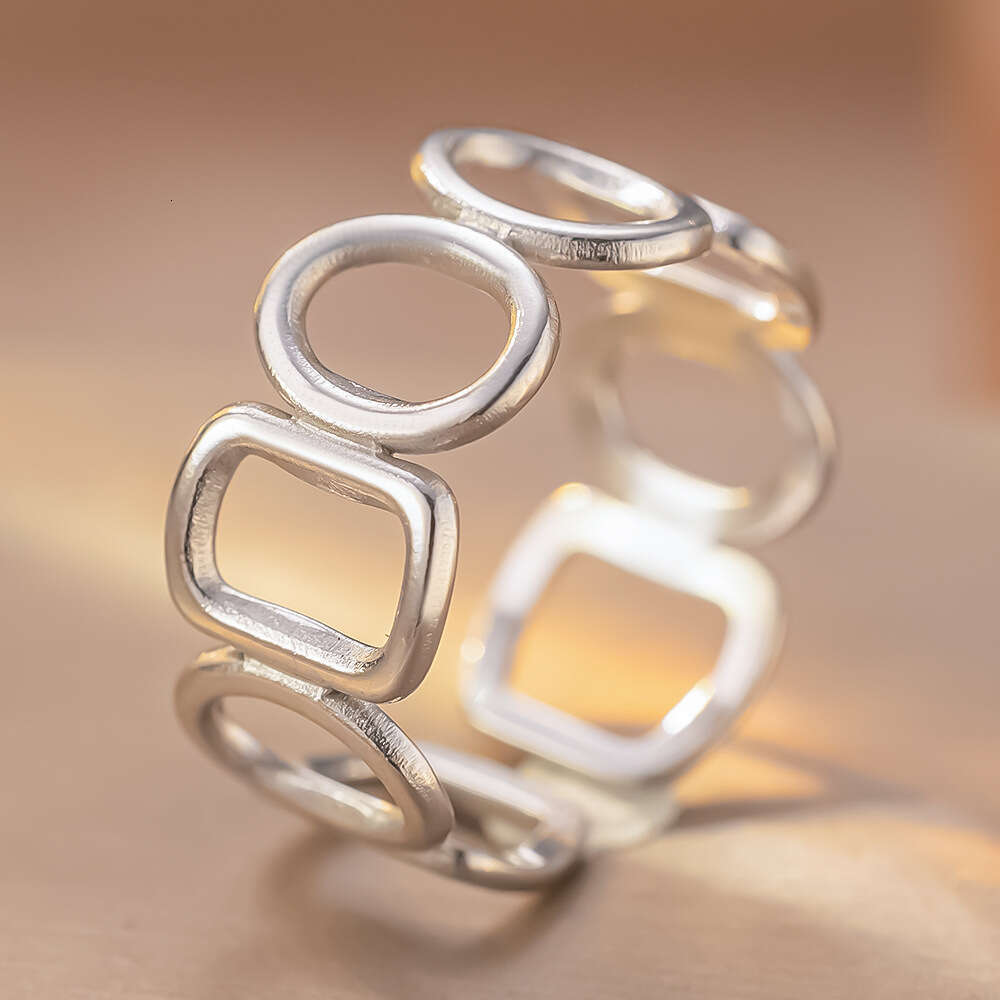 Trendy Irregular Geometric Stainless for Men and Women, Personalized Couple Heart Open Adjustable Titanium Steel Ring