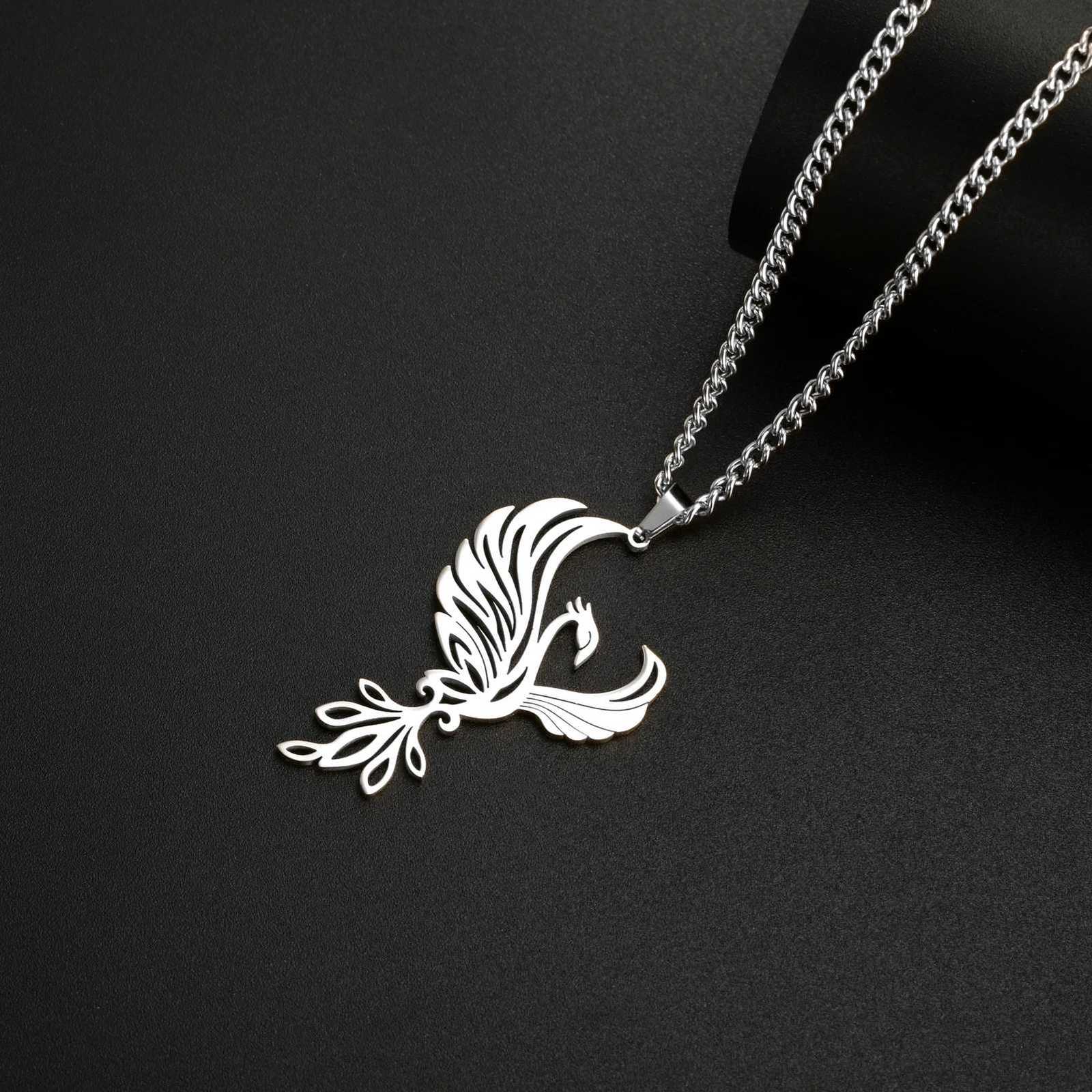 Megeton Fashion Mythical Phoenix Pendant Necklace For Women Men Stainless Steel Trendy Vintage M Cross Chain Jewelry Gifts W250718