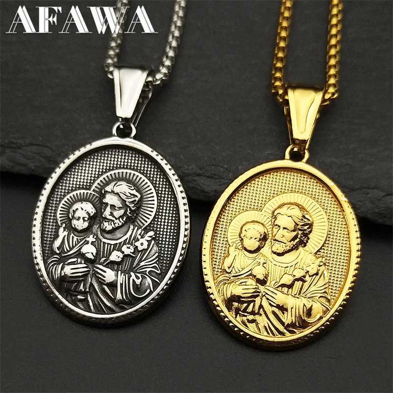 Saint Joseph Religious Jesus Medal Necklace for Women Men Stainless Steel Gold Color Necklaces Gift Amulet Jewelry W250718