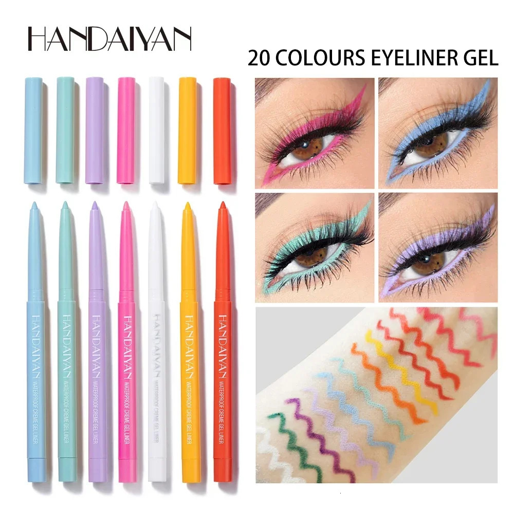 Matte Colorful Eye Liner Pen Cream 20 Colors Eyeliner Gel Pencils Option Easy To Wear Make Up Cosmetics White Yellow Blue Purple 250717