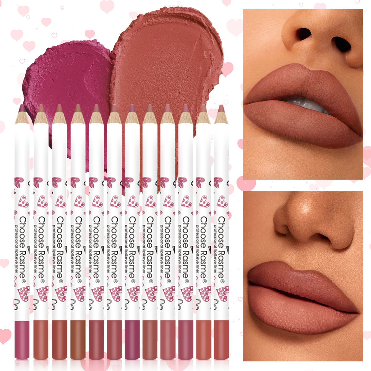 Choose Rasme 12PCS Heart-Shaped Lip Liner Set - Waterproof Matte Lip Pencils, Cute Love Design Long Lasting Lipstick Outline Makeup Kit