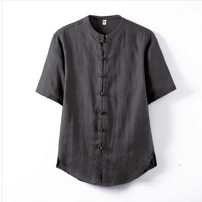 100% Pure Linen Style Mandarin Collar Short Sleeve for Men Summer New Chinese Tang Suit Zhongshan Shirt