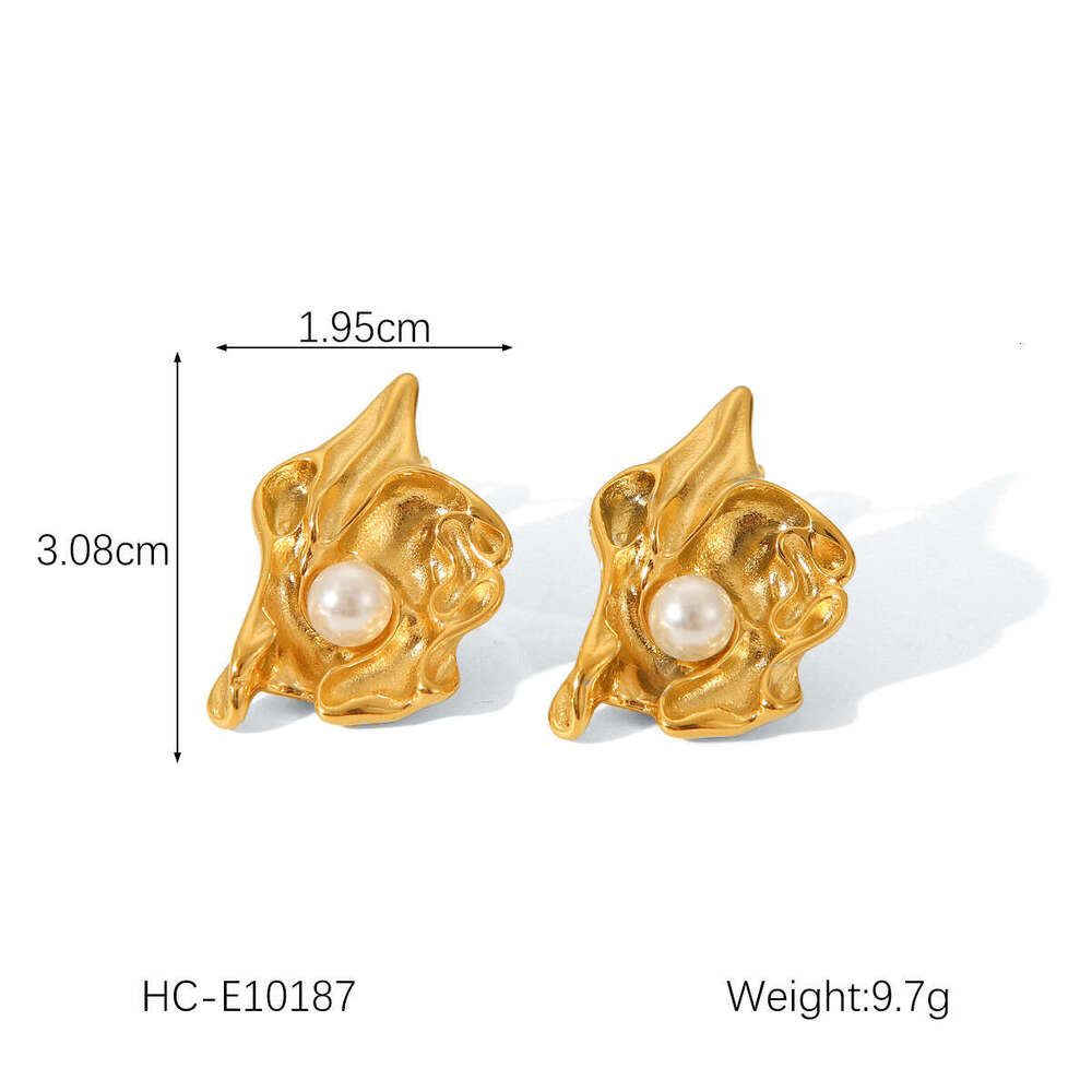 French INS Style Fashion High-End Pearl Gold Stainless for Women Light Titanium Steel Stud Earrings