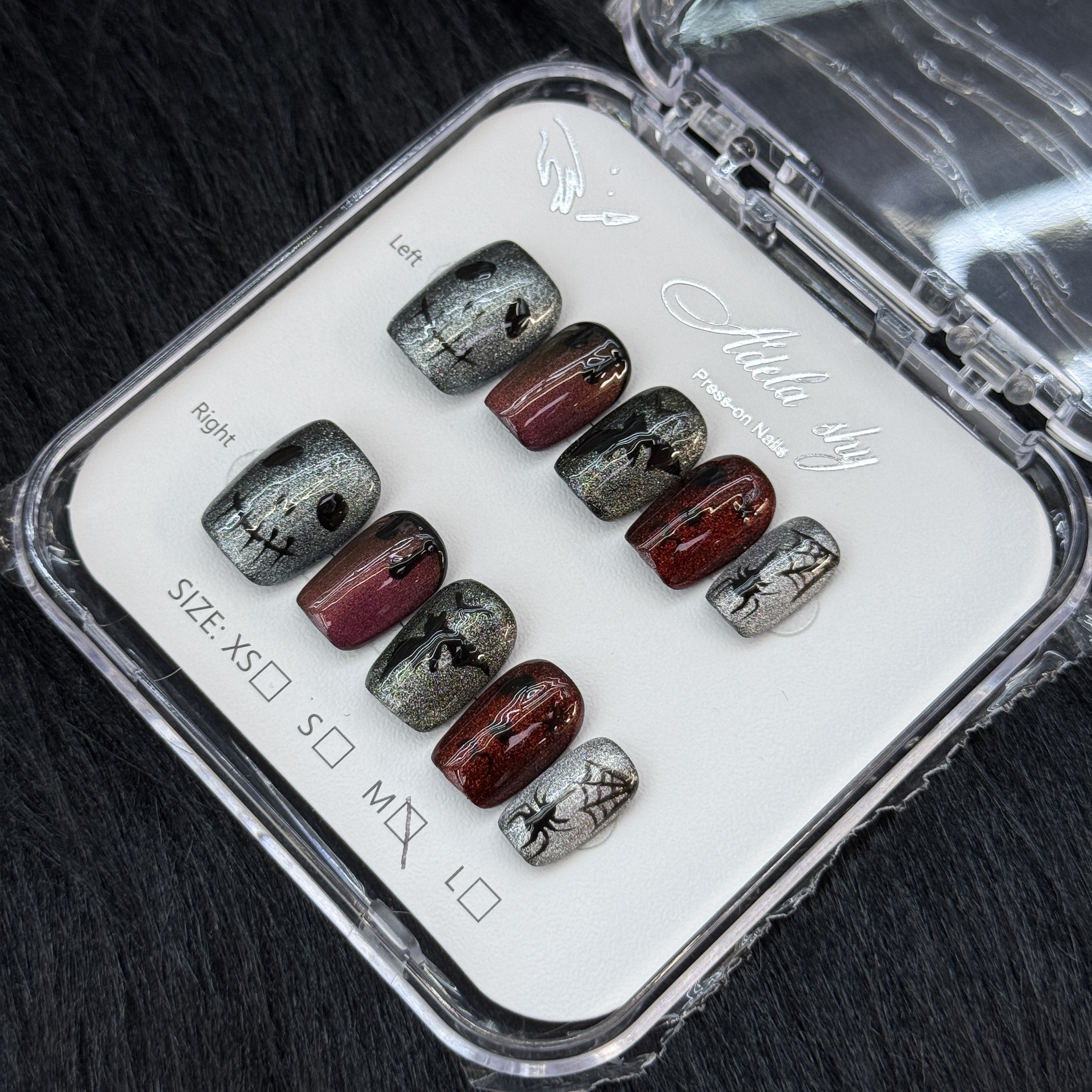 10Pcs Street Art Graffiti Press-On Nails - Red & Grey Punk Smiley Manicure Set