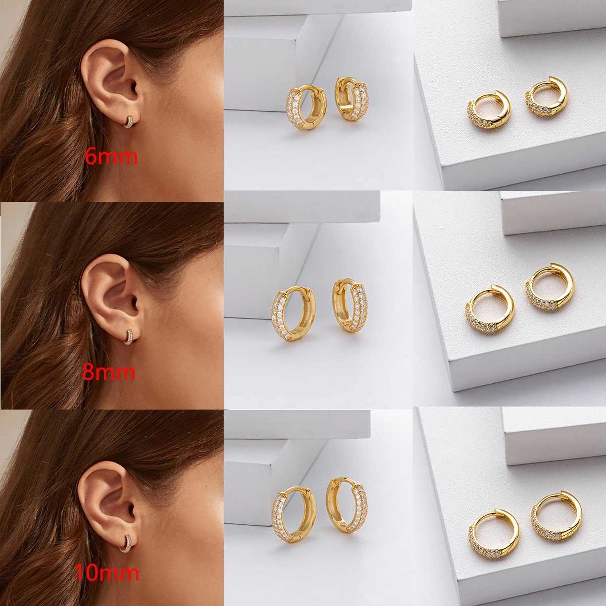 Delicate Small Inlaid Crystal Zircons Huggie Hoop Earrings for Women Men Inner Size 6/8/10mm Daily Stackable Round Ear Buckles XJ250718