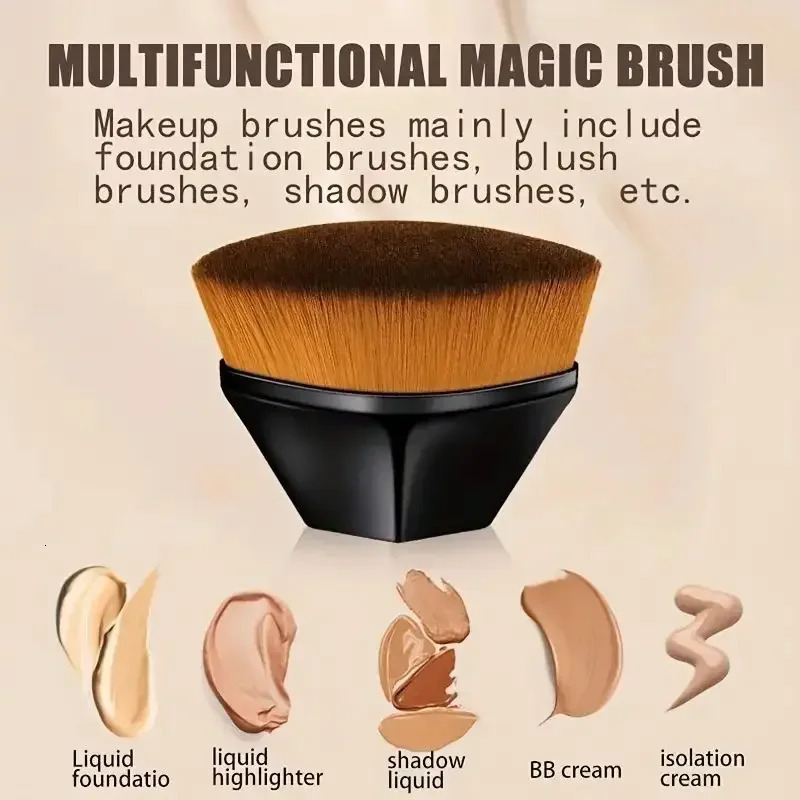 1Pc Kabuki Tanning Brush With Silicone Cleaning Pad - Portable No-Mess Foundation Self-Tanner Applicator For Face And Body 250716