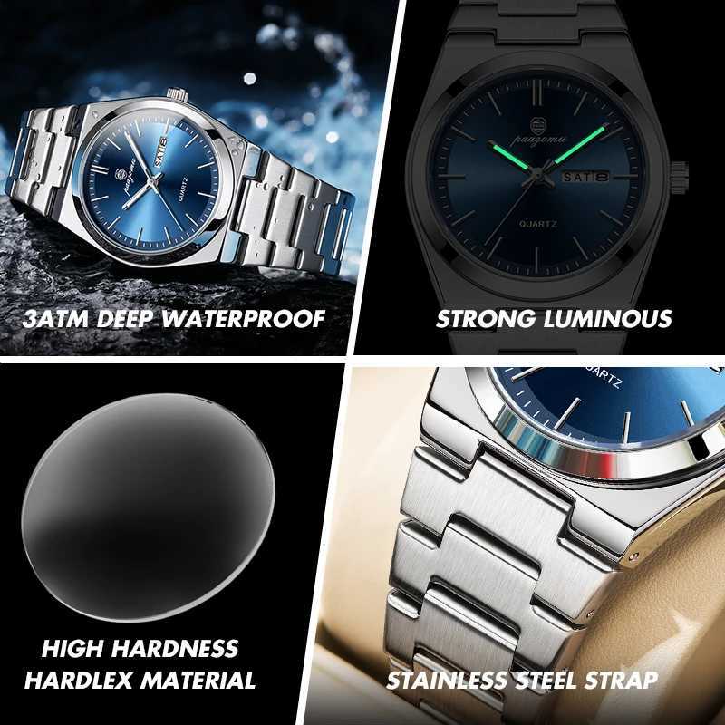 Pengagar Luxury Men Watch Date Week Waterproof Luminous Stainless Steel Watch For Man Casual Quartz Mens Watches Male Sport+Box W250718