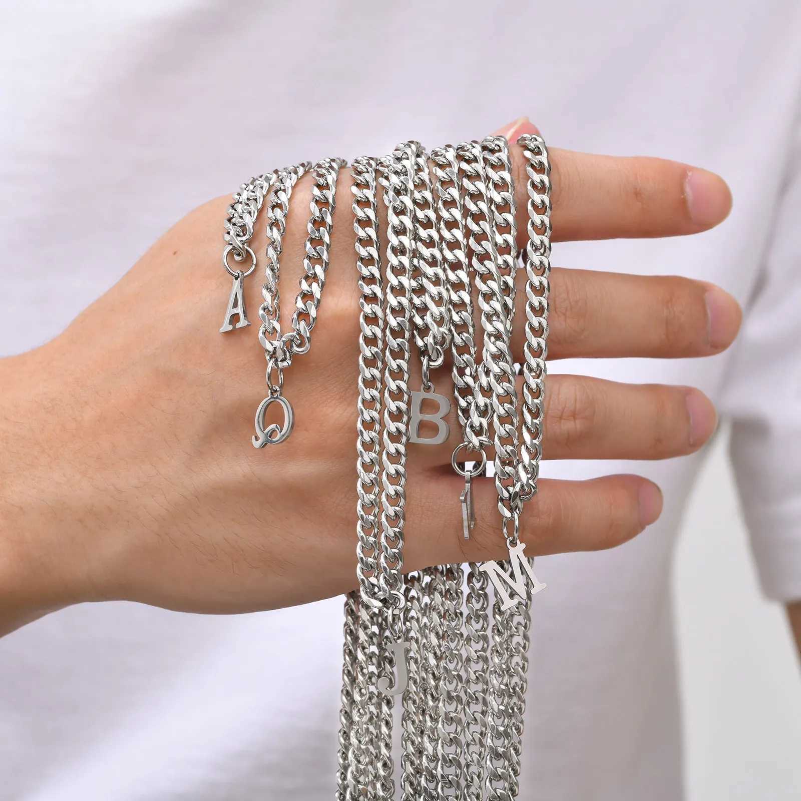 5000 Vnox Simp A-Z Letter Necklace for Men Waterproof Stainless Steel Cuban Chain Necklace Jewelry Gift for Him W250718