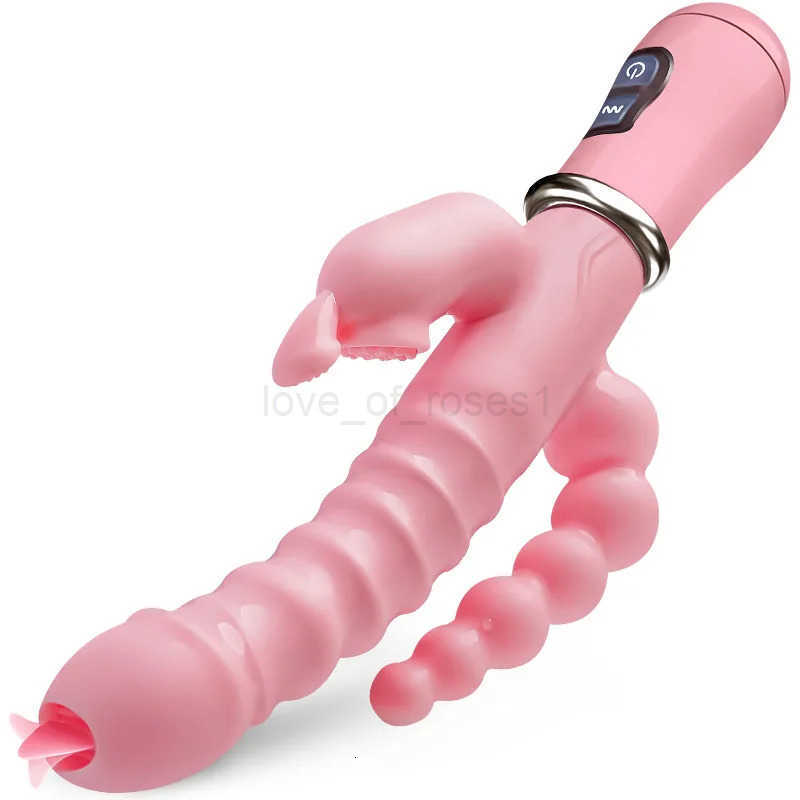3 In 1 LicklIp Dildo Rabbit Vibrator Tongue Licking Double Rod Masturbation Anal Clit Vibrator Sex Toys for Women Z250719