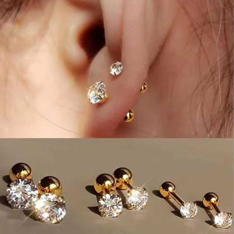 3Pairs Classic Round Zirconia Stud Earrings For Women Stainless Steel Womens Cartilage Tragus Lobe Daith Piercing Jewelry XJ250718