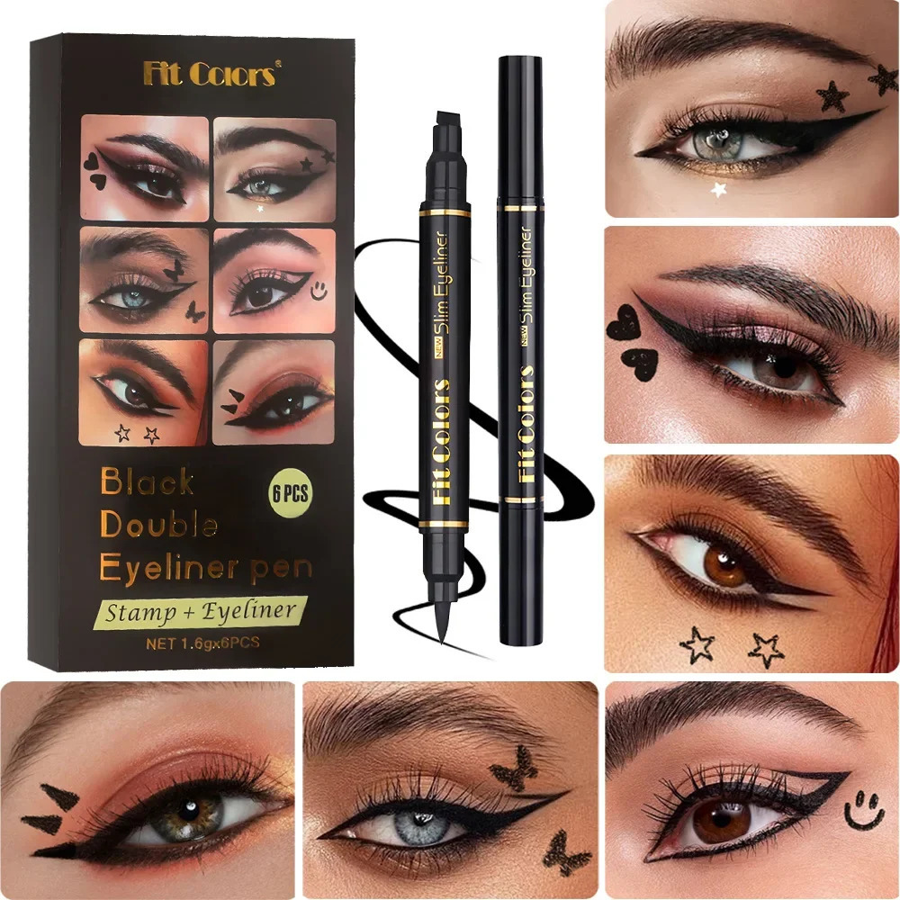 FitColors Black Double-Headed Eyeliner Set Love Section Butterfly Seal Waterproof Non-Smudging Quick Dry Liquid Eye Liner Pencil 250716