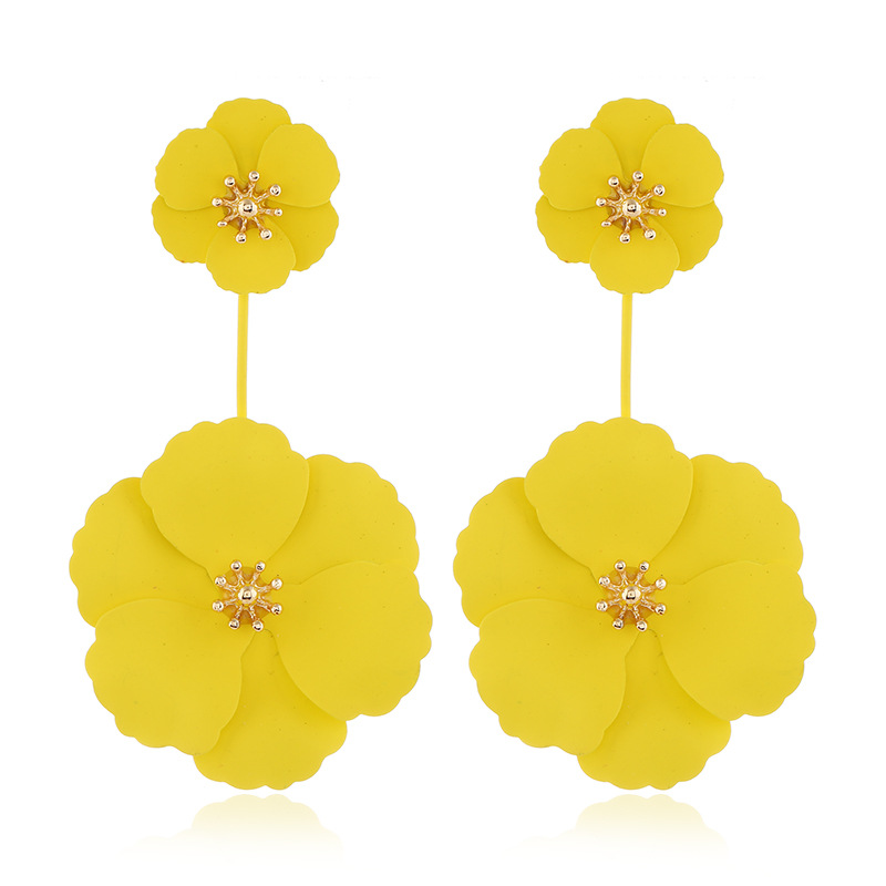 Rose Baked Lacquer Double Layer Flower Earrings for Women Fashion Ear Jewelry Accessories Hot Sale Party Gift 2025 New Style two ways stud