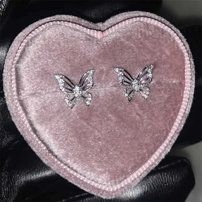 Shiny Silver Color Rhinestone Hollow Butterfly 316L Stainless Steel Ear Bone Nail Delicate Waterproof Small Earrings for Women XJ250718