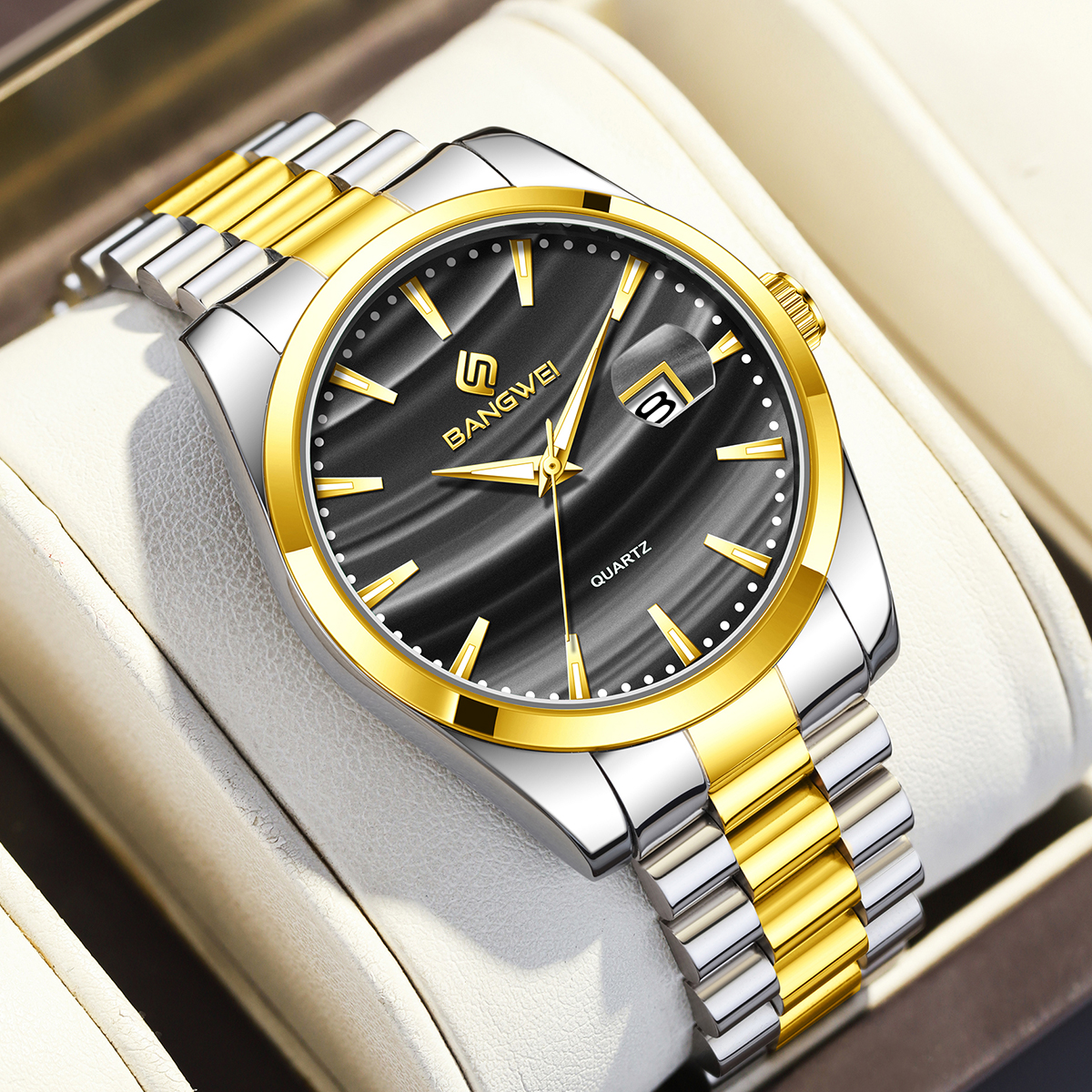 LIEG Men's Watch, Stainless Steel Analog Quartz Watch, Men's Date Waterproof Luxury Casual Easy-to-Read Digital Dial Men's Watch