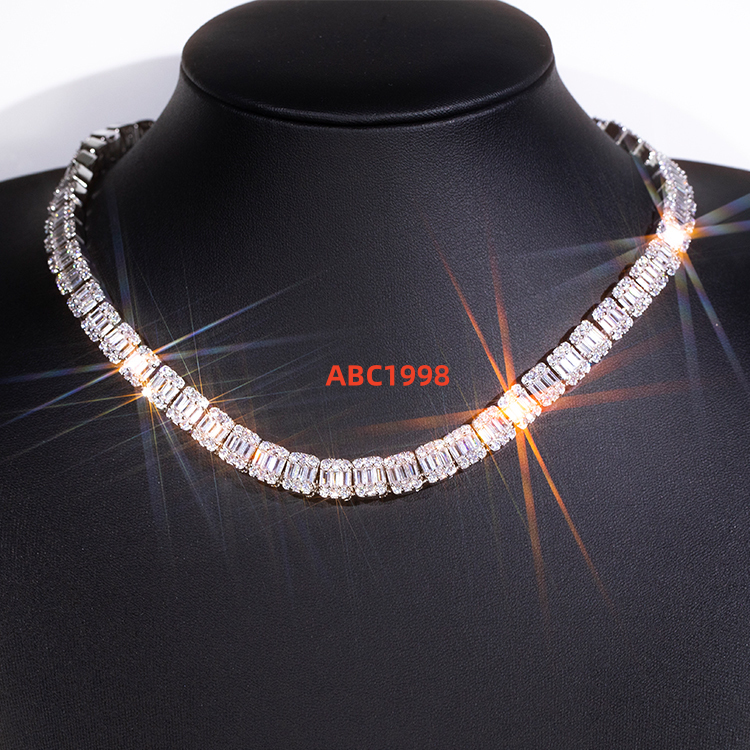 9mm VVS Moissanite Tennis Necklace Factory Custom Baguette Moissanite Link Chain 925 Sterling Silver Fine Jewelry
