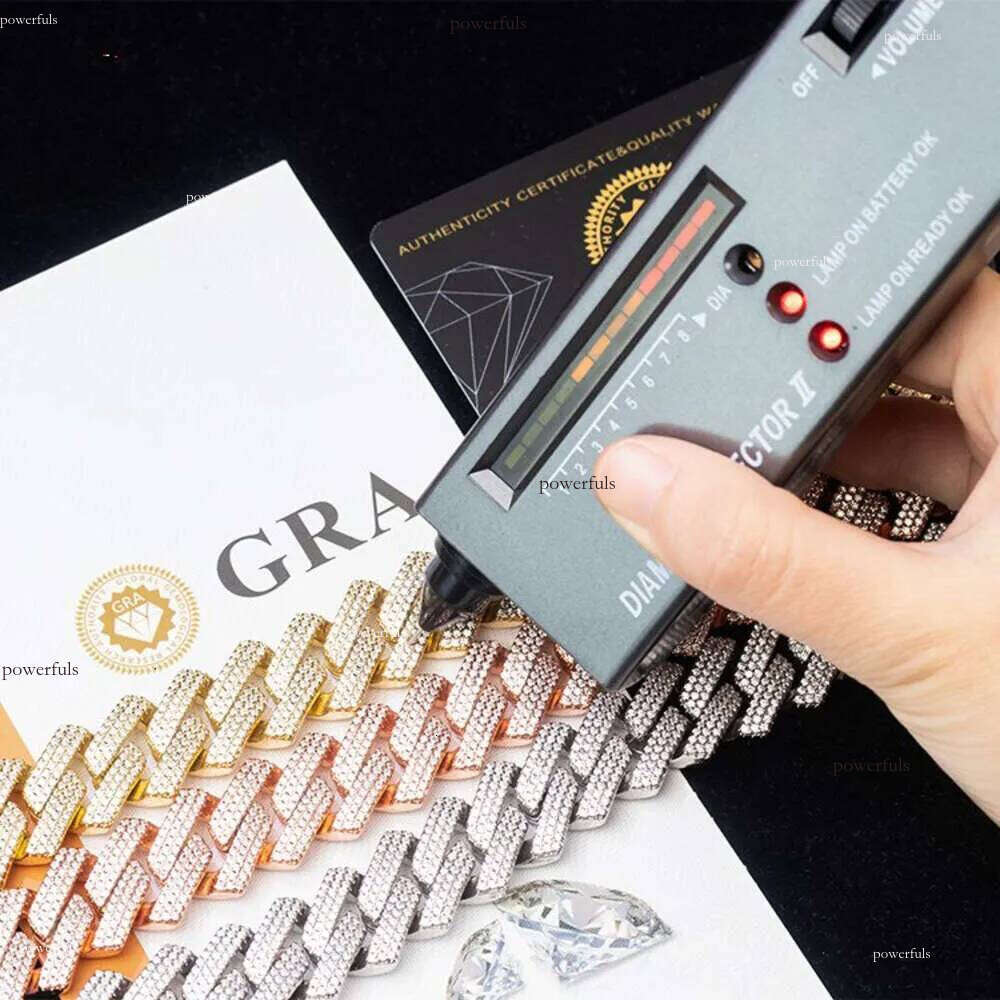 Designer Jewelry Popular Link Chain Hip Hop 14mm 15mm 20mm D VVS1 Round Brilliant Cut Pass Dia Tester Moissanite Cuban Necklace Men for