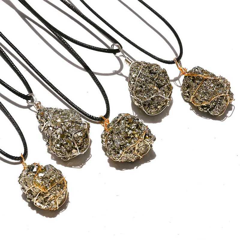 Natural Pyrite Crystal Pendant Necklace Wen Men Rease Anxiety Jewelry Reiki Energy Iron Rough Ore Mineral Specimen Necklaces W250718