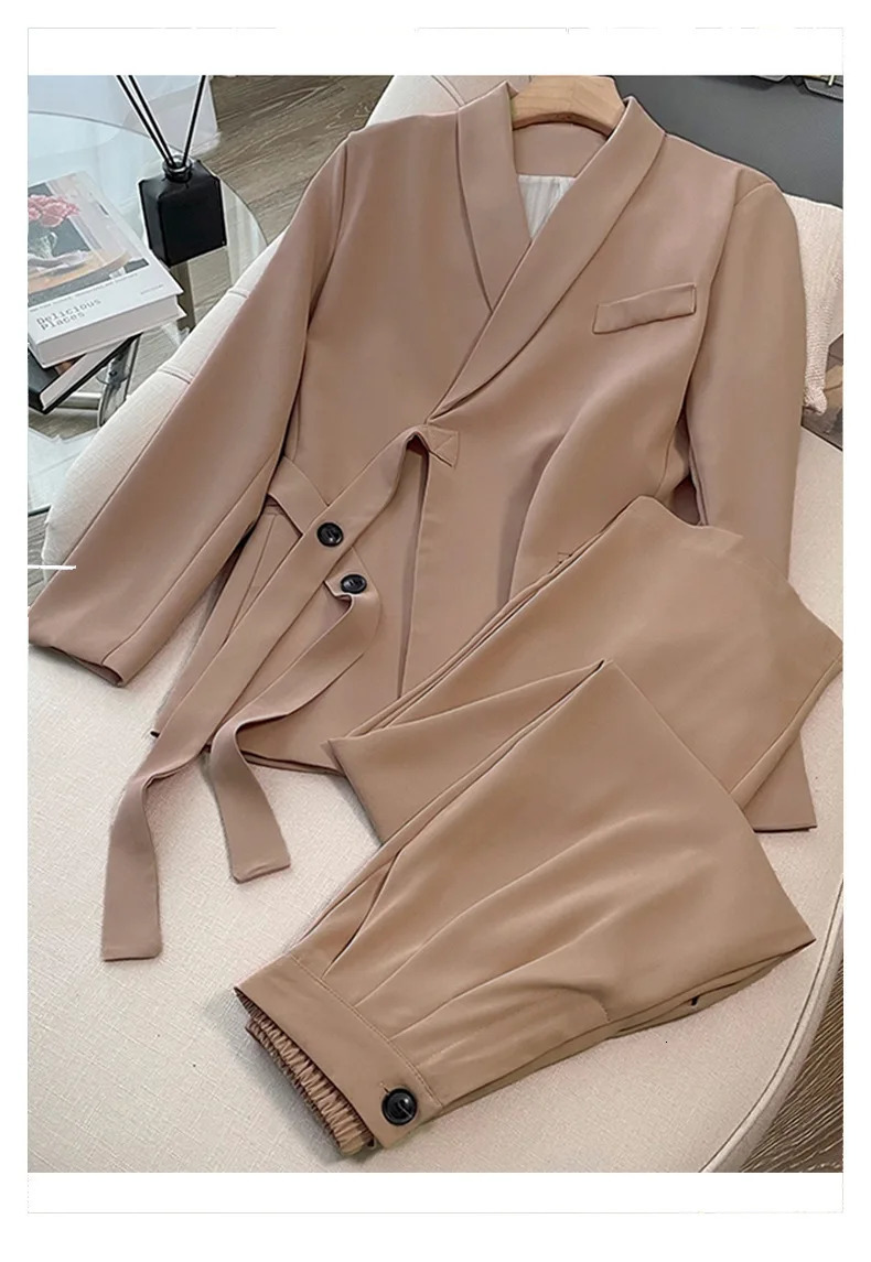 Spring Women Suit Jacket High Waist Wide Leg Long Pants Solid Two-Piece Set Spring and Autumn womens suit set 250715