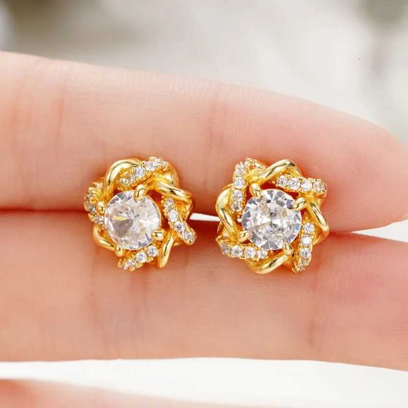 844 Dainty Gold Color Cubic Zirconia Stud Earrings for Women Fashion Contracted Design Bridal Wedding Earrings Luxury Jewelry XJ250718