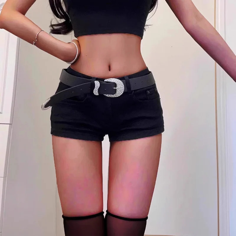 2024 Woman High Waist Aesthetic Straight Leg Jeans Female Fashion Streetwear Mini Pants Girls Y2k 2000s Black Baggy Denim Shorts 250714