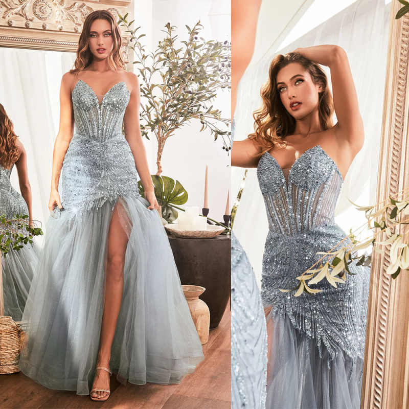 Exquisite A Line Evening Dresses Luxury Sequins Strapless Backless Prom Gowns Special Occasion Party Banquet Customized