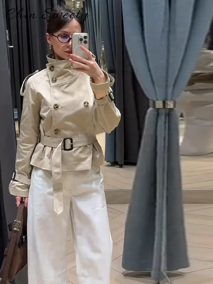 Fashion Lace Up Ruched Trench Coat Women Solid Loose Lapel Full Sleeve Jackets Female 2025 Spring Summer Lady Commute Coats 250716