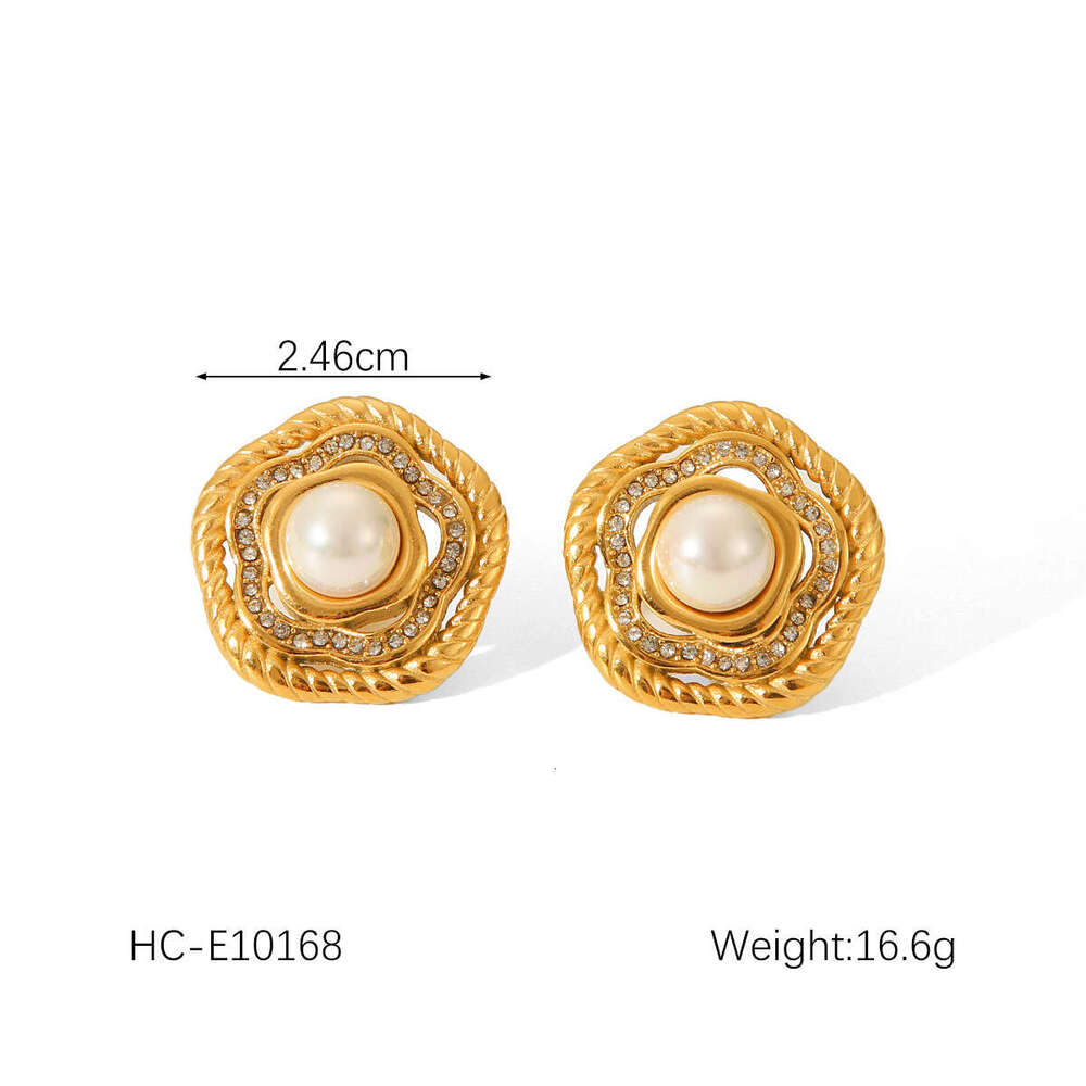 French INS Style Fashion High-End Pearl Gold Stainless for Women Light Titanium Steel Stud Earrings