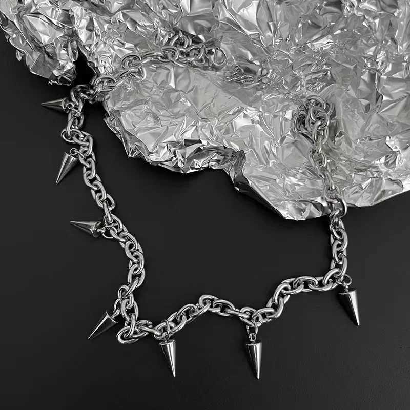 Punk Aesthetic Necklace for Men Titanium Steel Choker Cool Accessories Hip Hop Tassels Rivet Necklaces Pendant Necklace Gift W250718