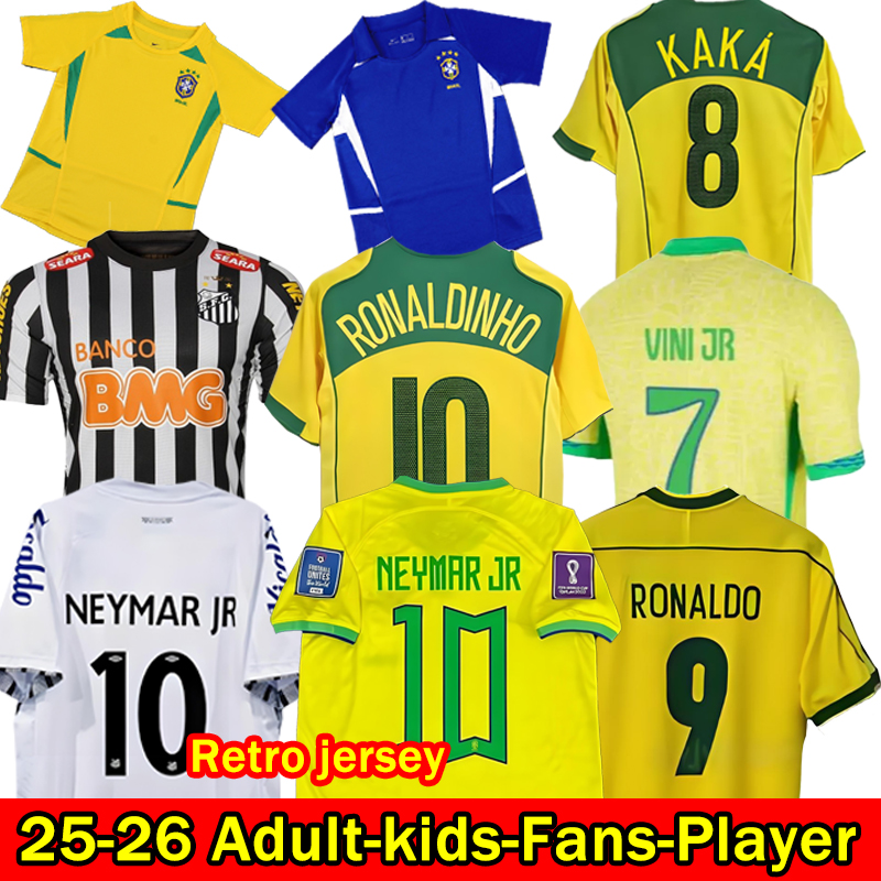 Brasil Soccer Jerseys 2025 2026 BraziLS Retro jersey Santos NEYMAR JR VINI JR Endrick Ronaldo PELE Vintage Ronaldinho camisa de futebol brasil Kid kits 1998 2002 2004