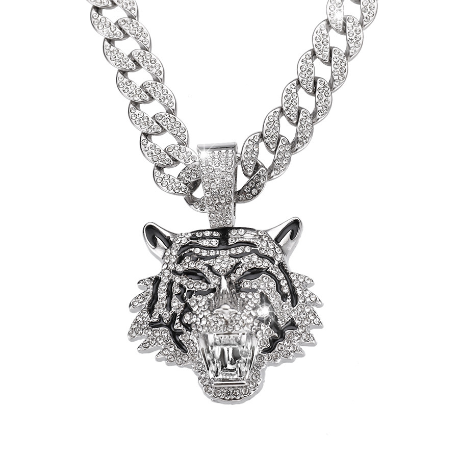 New Alloy 3D Full Dia Pendant Cuban Necklace Men's Hip-Hop Cool Niche Tiger Jewelry ddmythur