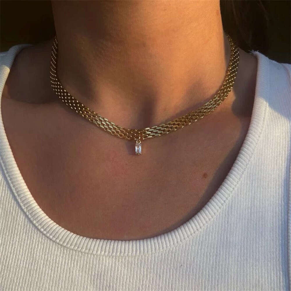 Ins Style Niche High-End Woven Mesh Light Collarbone Chain Choker Stainless Steel Necklace