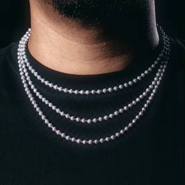 Rock Style Hip Hop Diamond Ball Chain Iced 4mm Beads Chain 925 Sterling Silver Vvs Moissanite Chain