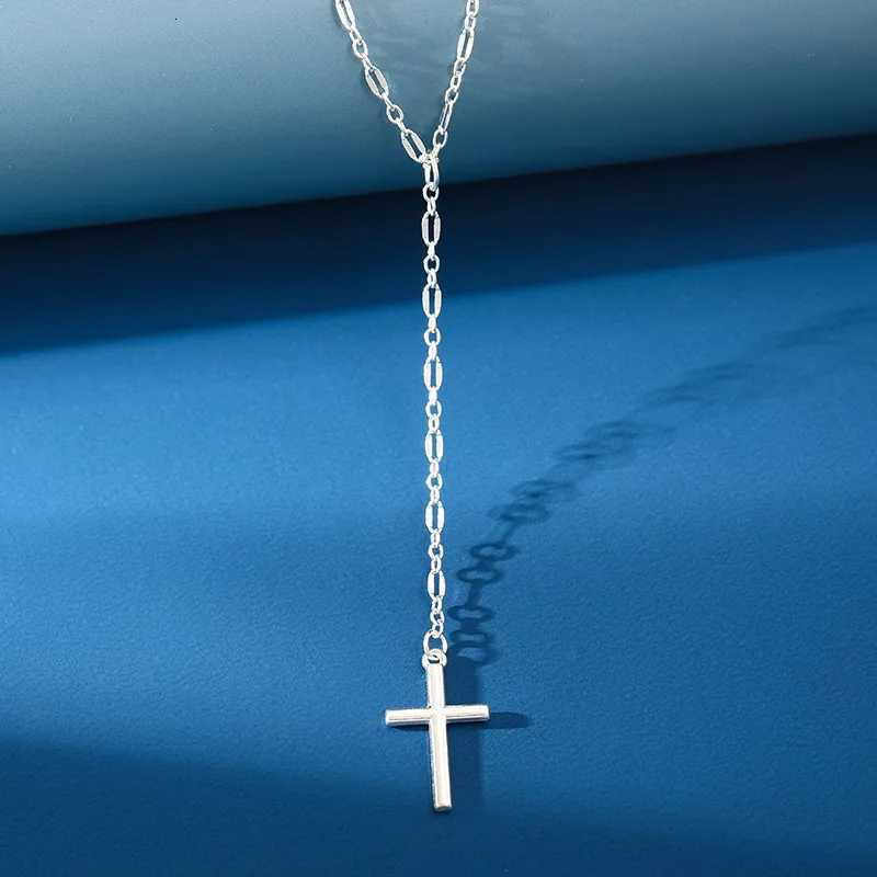 Vintage Long Tassel Cross Pendant Necklace for Women Elegant Simple Gold Color Chain Choker Exquisite Accessories Jewelry W250718