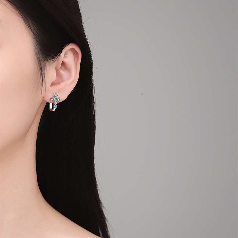 Hot Selling Cross Moissanite Earrings Sterling Sier Clip Ear Stud U-shaped Personality Trend 69c