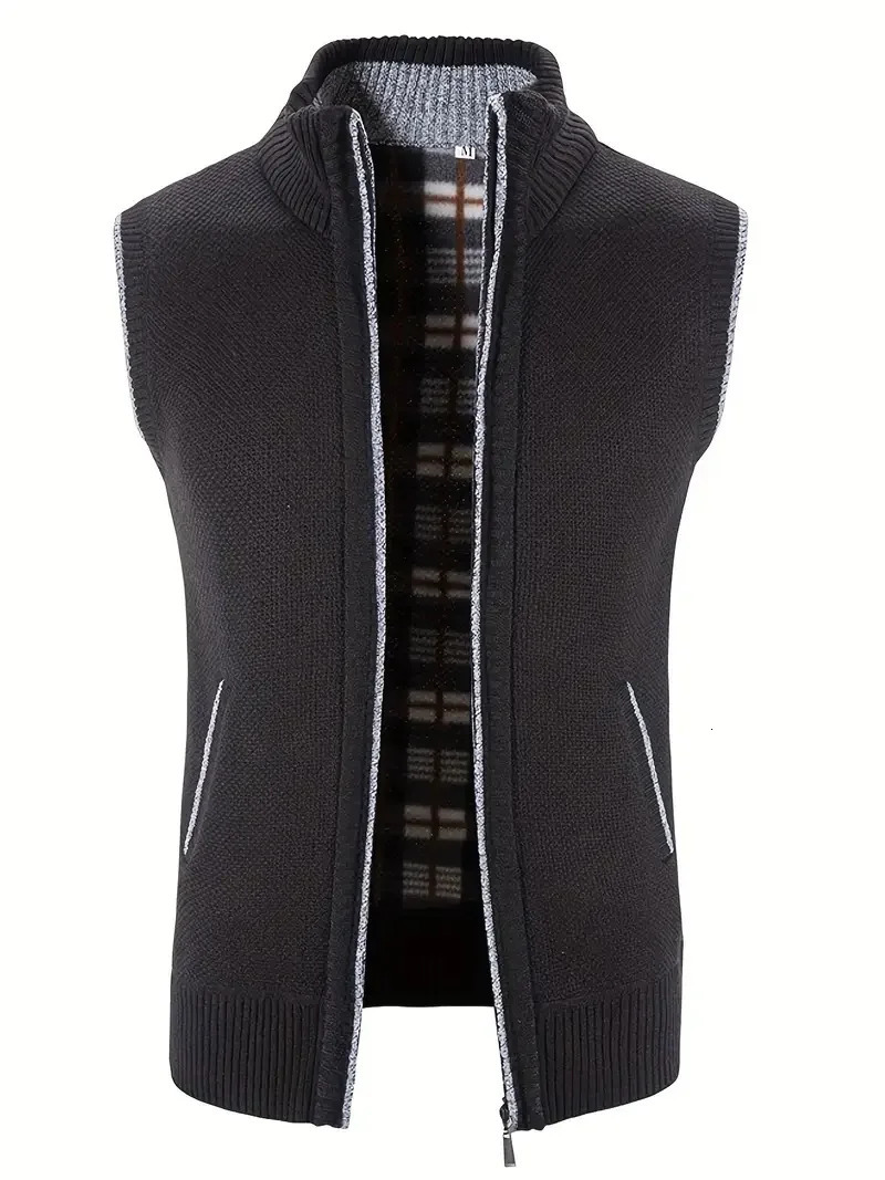 Man Winter Sweater Solid Color Vest Leisure And Comfortable Warm Zippered Stand Up Collar Sleeveless 250707