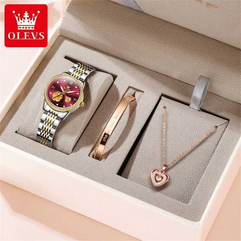 OLEVS New Elegant Womens Watch Top Luxury Brand Womens Automatic Mechanical Skeleton Watch Advanced Diamond Womens Set 6706 W250718
